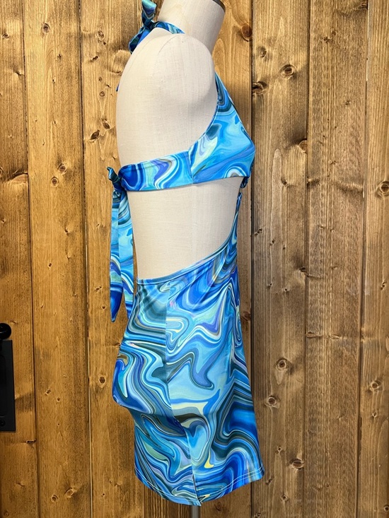 Unbranded Small Blue Psychedelic Halter Cutout Mini Dress Rave Festival - Picture 3 of 7